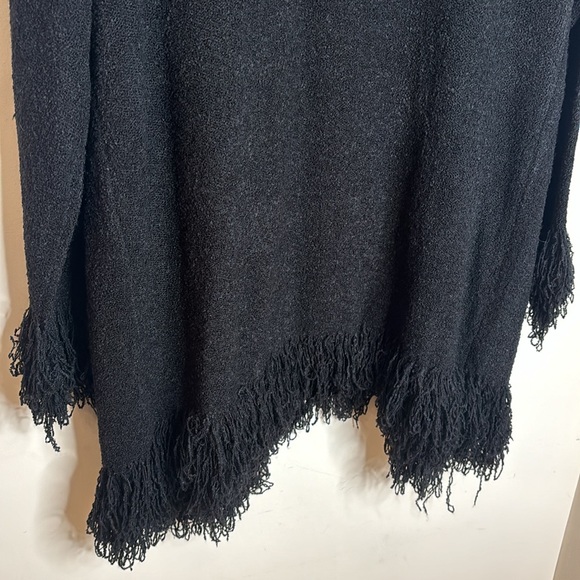 VARIATIONS Soft Black Stretchy Open Front Fringe Long Cardigan Sweater - Picture 13 of 13